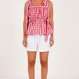 Strappy Peplum Gingham Top - Western Era Tops for women