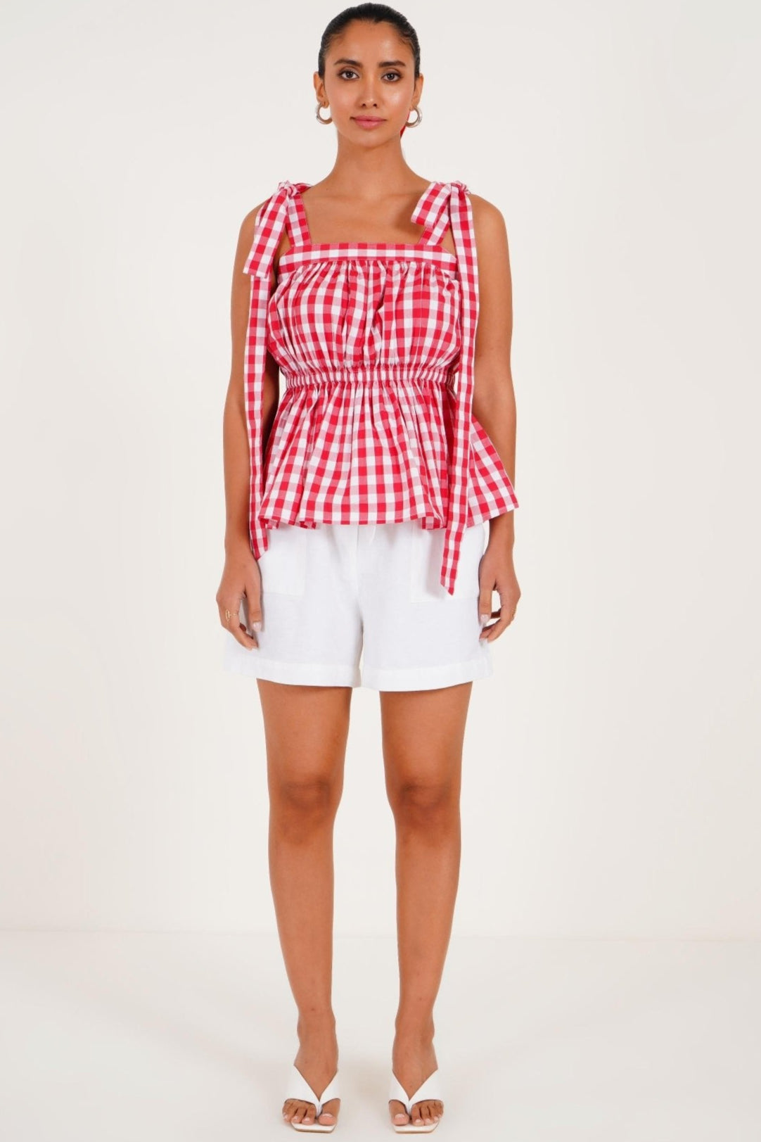 Strappy Peplum Gingham Top - Western Era Tops for women