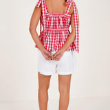 Strappy Peplum Gingham Top - Western Era Tops for women