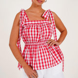 Strappy Peplum Gingham Top - Western Era Tops for women
