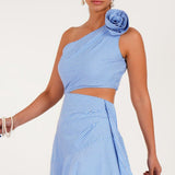 Striped One Shoulder Floret Dress - Western Era Dresses for women