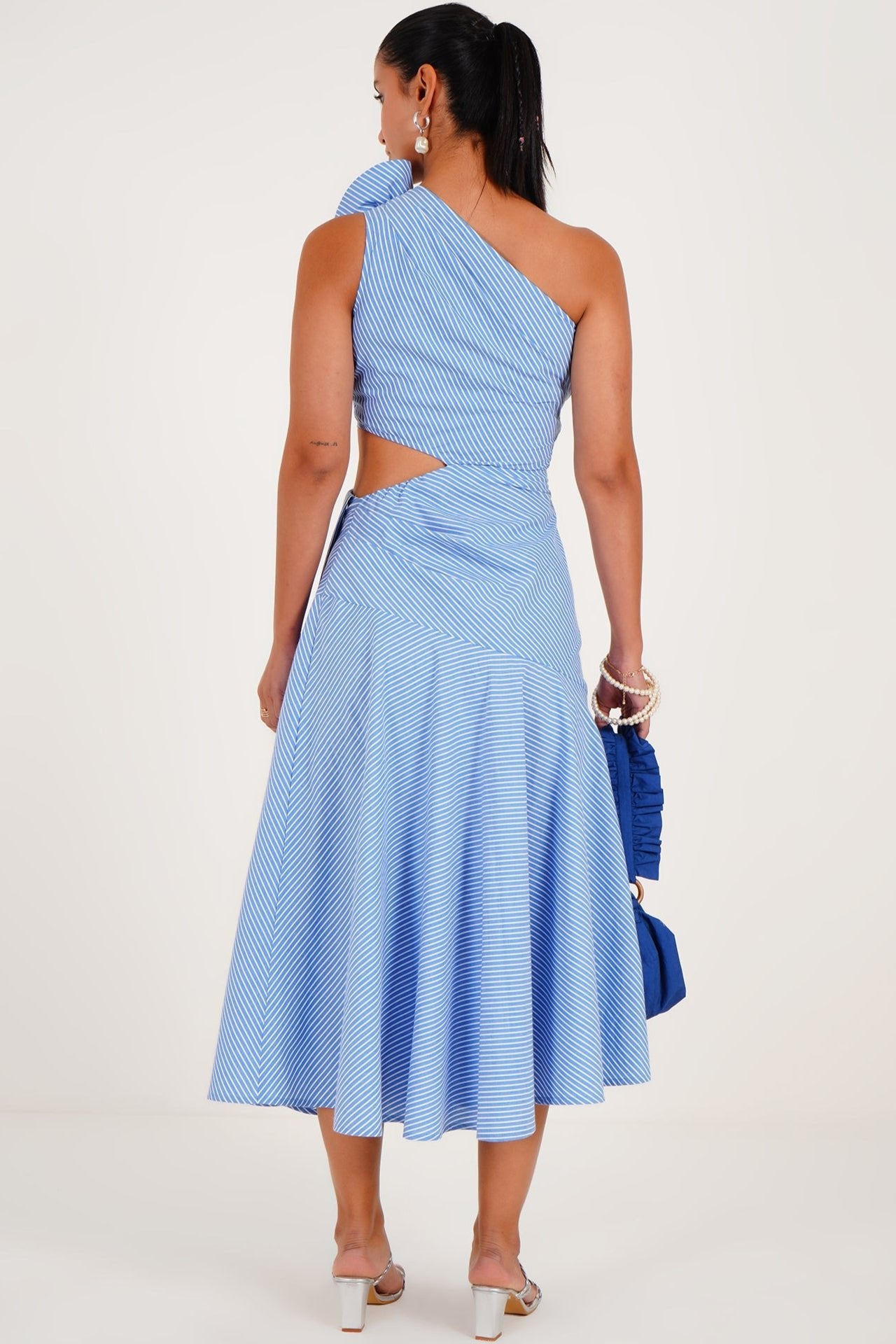 Striped One Shoulder Floret Dress - Western Era Dresses for women