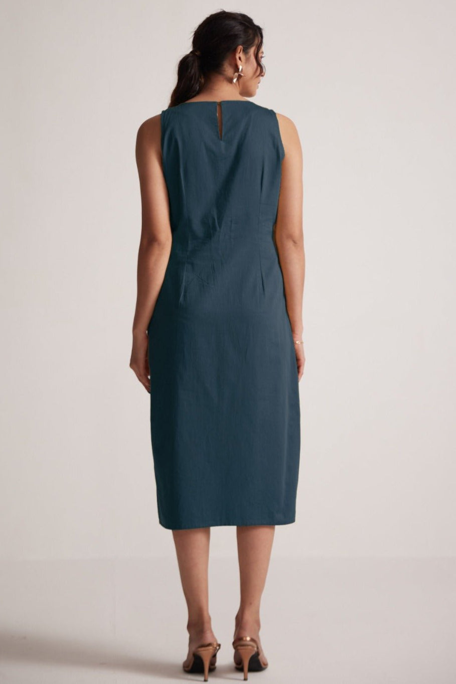 Teal Mid Dress with Side Drape and Mother Pearls Embellished on The Front Yoke - Western Era Dresses for women