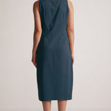 Teal Mid Dress with Side Drape and Mother Pearls Embellished on The Front Yoke - Western Era Dresses for women