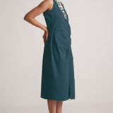 Teal Mid Dress with Side Drape and Mother Pearls Embellished on The Front Yoke - Western Era Dresses for women