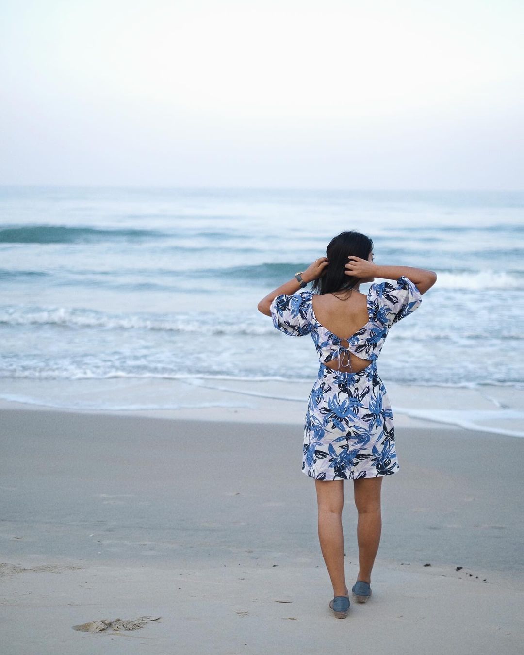 V Neck Blue Printed Linen Top - Western Era Tops for women