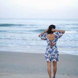 V Neck Blue Printed Linen Top - Western Era Tops for women