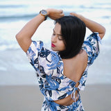 V Neck Blue Printed Linen Top - Western Era Tops for women