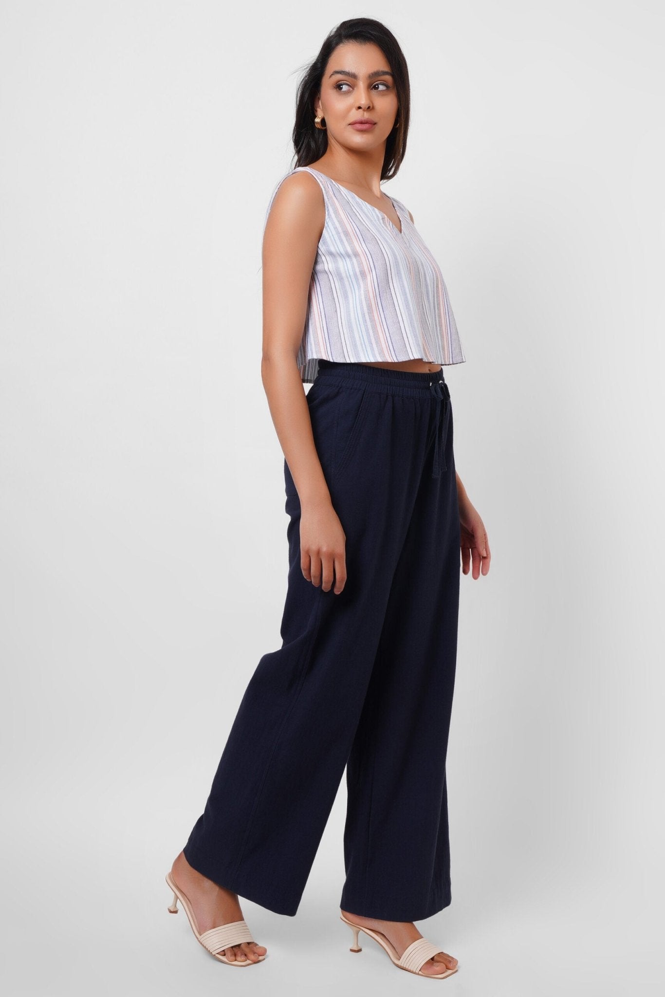 V Neck Blue Yarn Dyed Casual Top - Western Era Tops for women