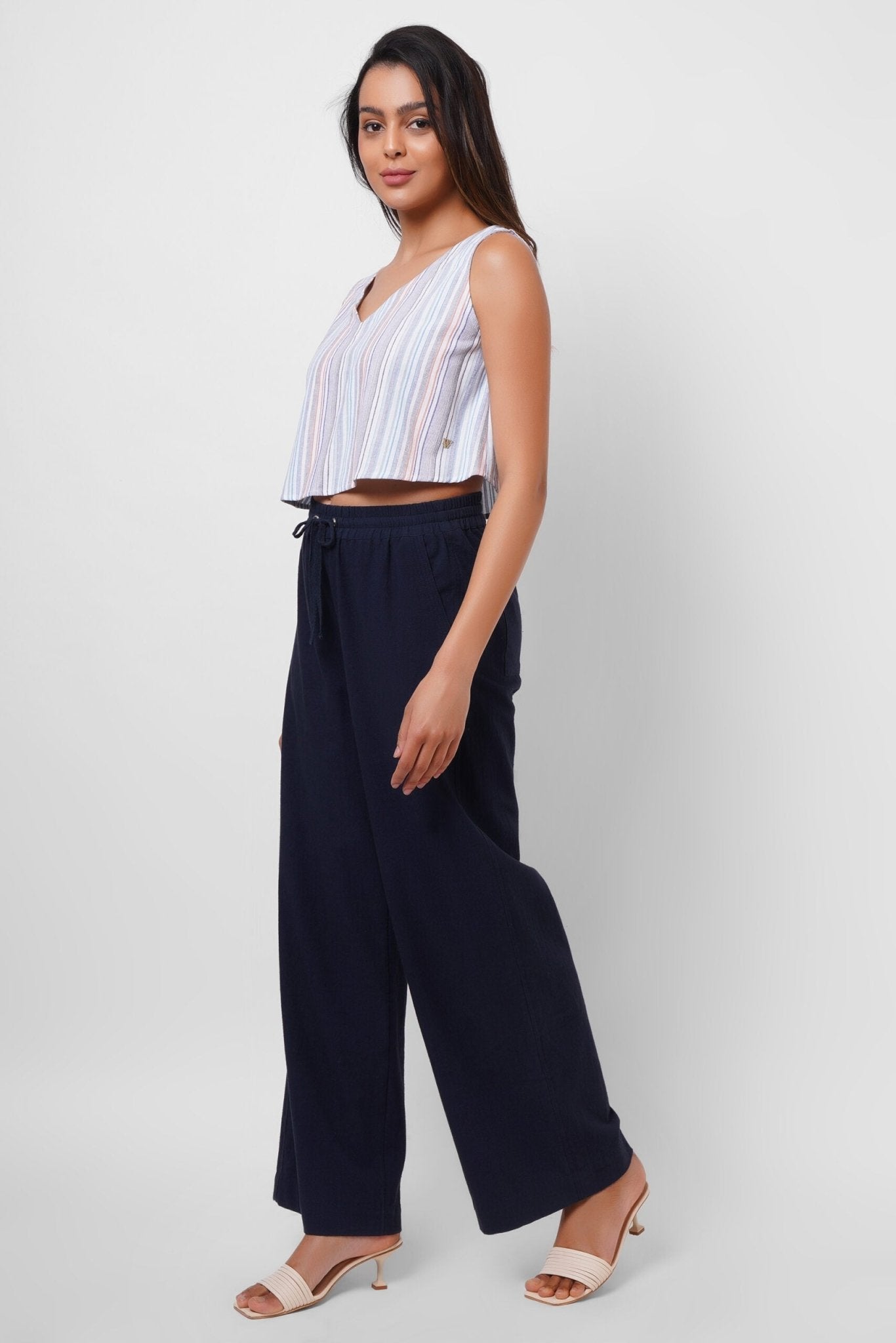 V Neck Blue Yarn Dyed Casual Top - Western Era Tops for women