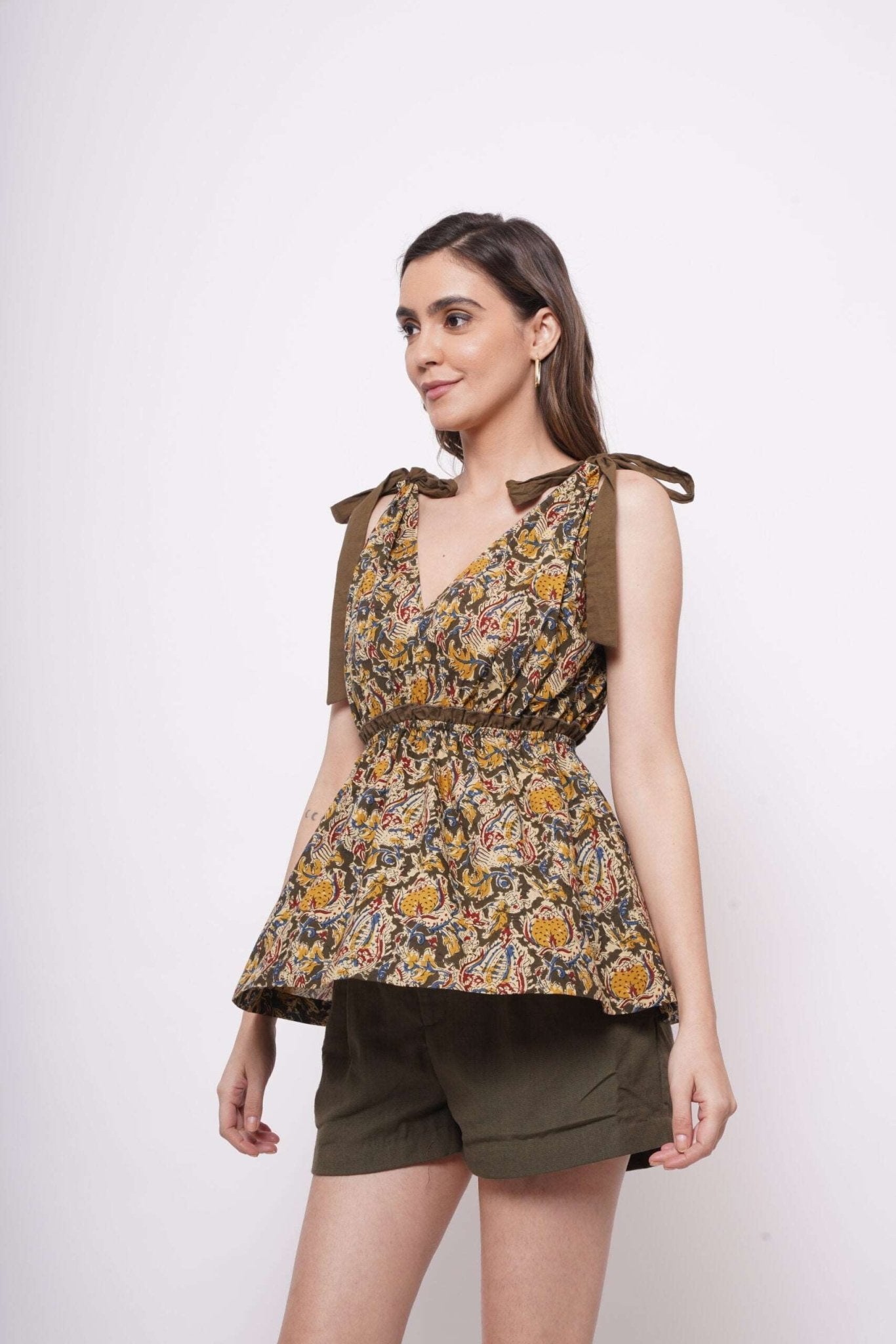 V - Neck Kalamkari Print Top with Shoulder Strap - Western Era Tops for women