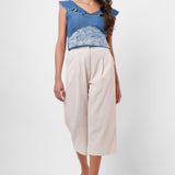 Waist Embroidered blue Linen Top - Western Era Tops for women