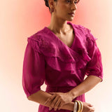 Wine Double Layered Scalloped Embroidered Top - Western Era Tops for women