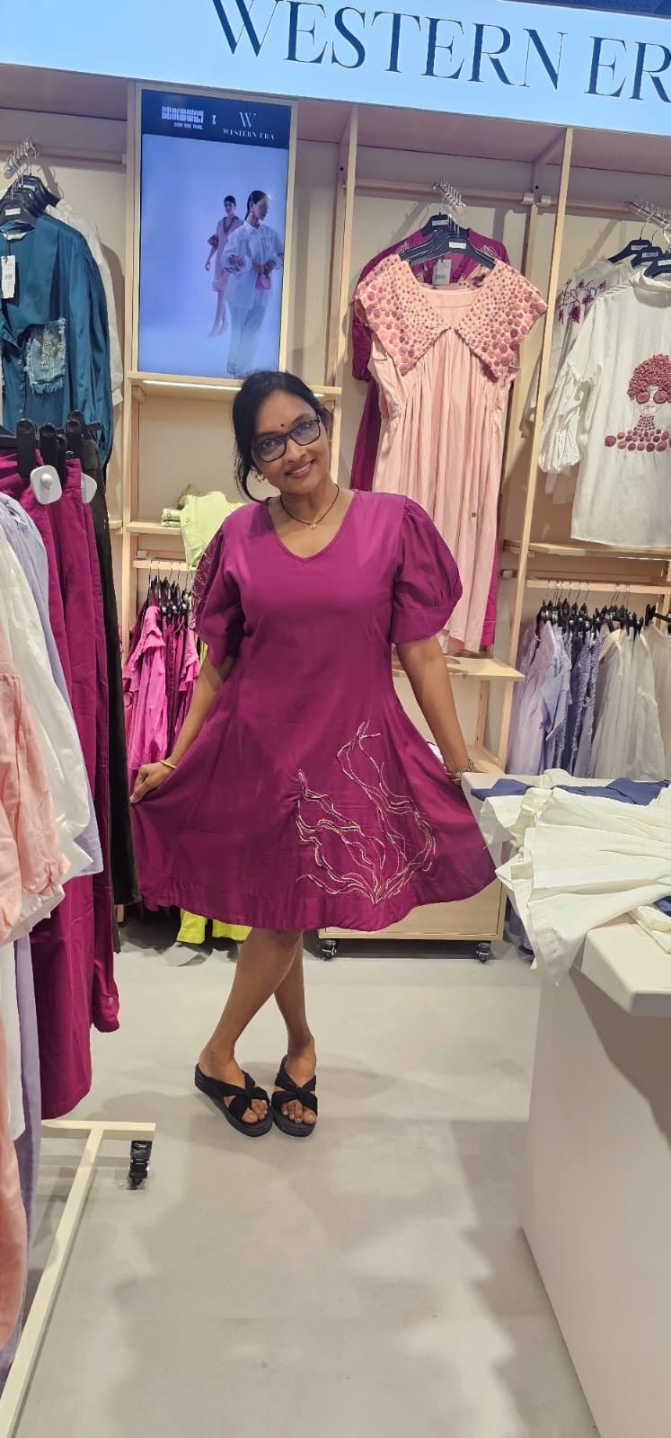 Wine Dress with Puff Mesh Embroidered Sleeves and Dori Embroidery on Front - Western Era Dresses for women