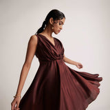Wine Red Party Wear Dress With Front Pleats - Western Era Dresses for women