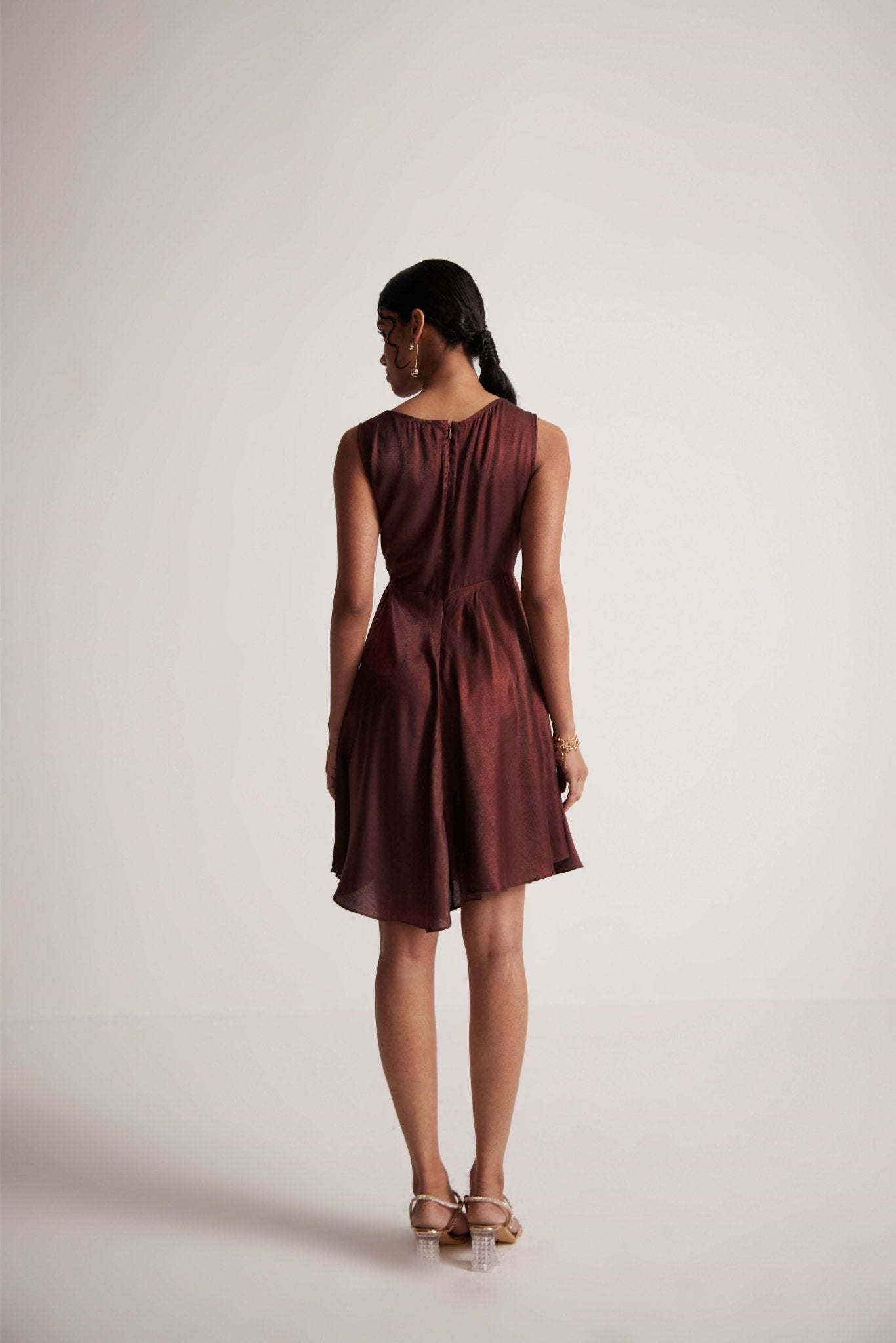 Wine Red Party Wear Dress With Front Pleats - Western Era Dresses for women