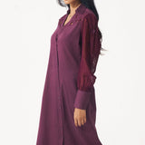 Wine Shirt Dress with Shimmering Embroidered Sleeves - Western Era for women
