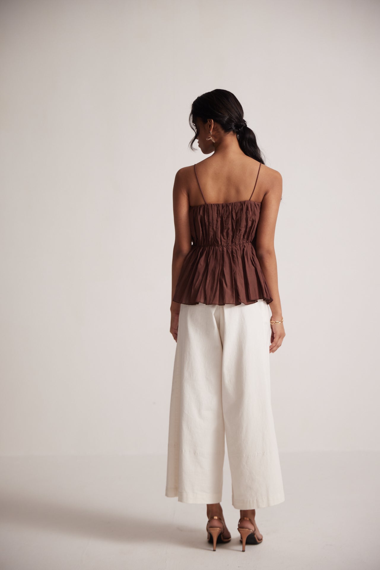 Wine Sleeveless Peplum Top With Gather On Waist - Western Era Tops for women