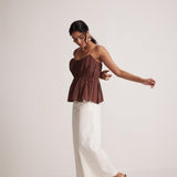 Wine Sleeveless Peplum Top With Gather On Waist - Western Era Tops for women