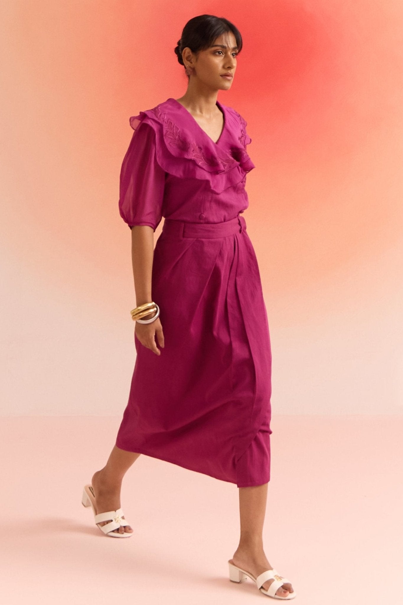 Wine Wrap Draped Long Skirt - Western Era Bottoms for women