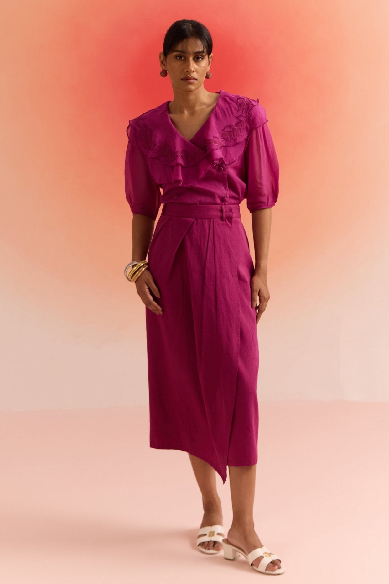Wine Wrap Draped Long Skirt - Western Era Bottoms for women