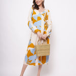 Yellow Bold Print Long dress With Side Keyhole - Western Era Dresses for women