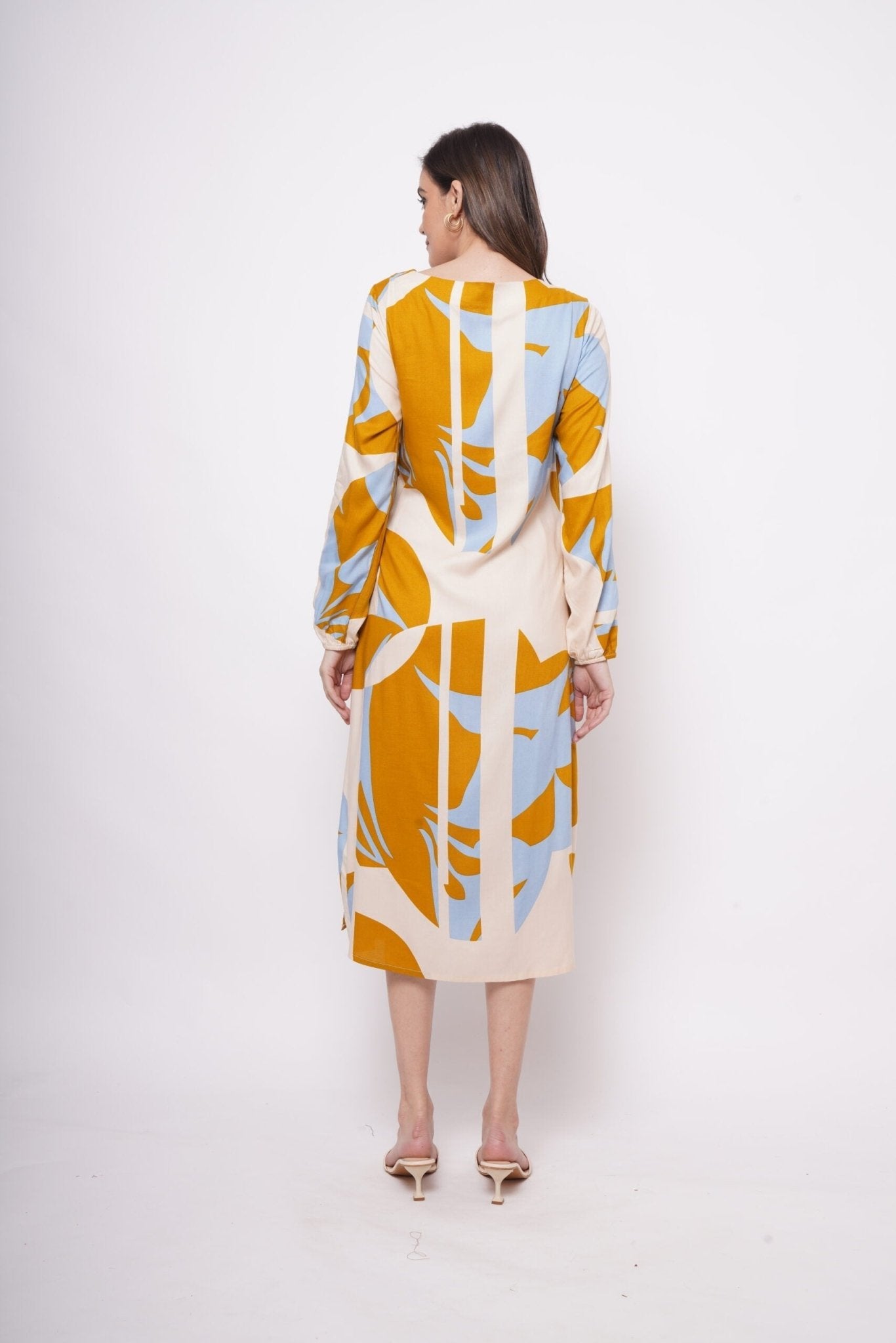 Yellow Bold Print Long dress With Side Keyhole - Western Era Dresses for women