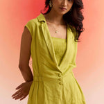 3 Piece Set with Sleeveless Bottom Embroidered Jacket Pleated Bustier and Trouser - Western Era Cordset for women