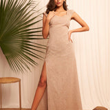 Event Wear Beige Long Dress With Side slit - Western Era  Dresses