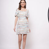 Beach Wear Multicolor Linen Print Short Dress - Western Era  Dresses