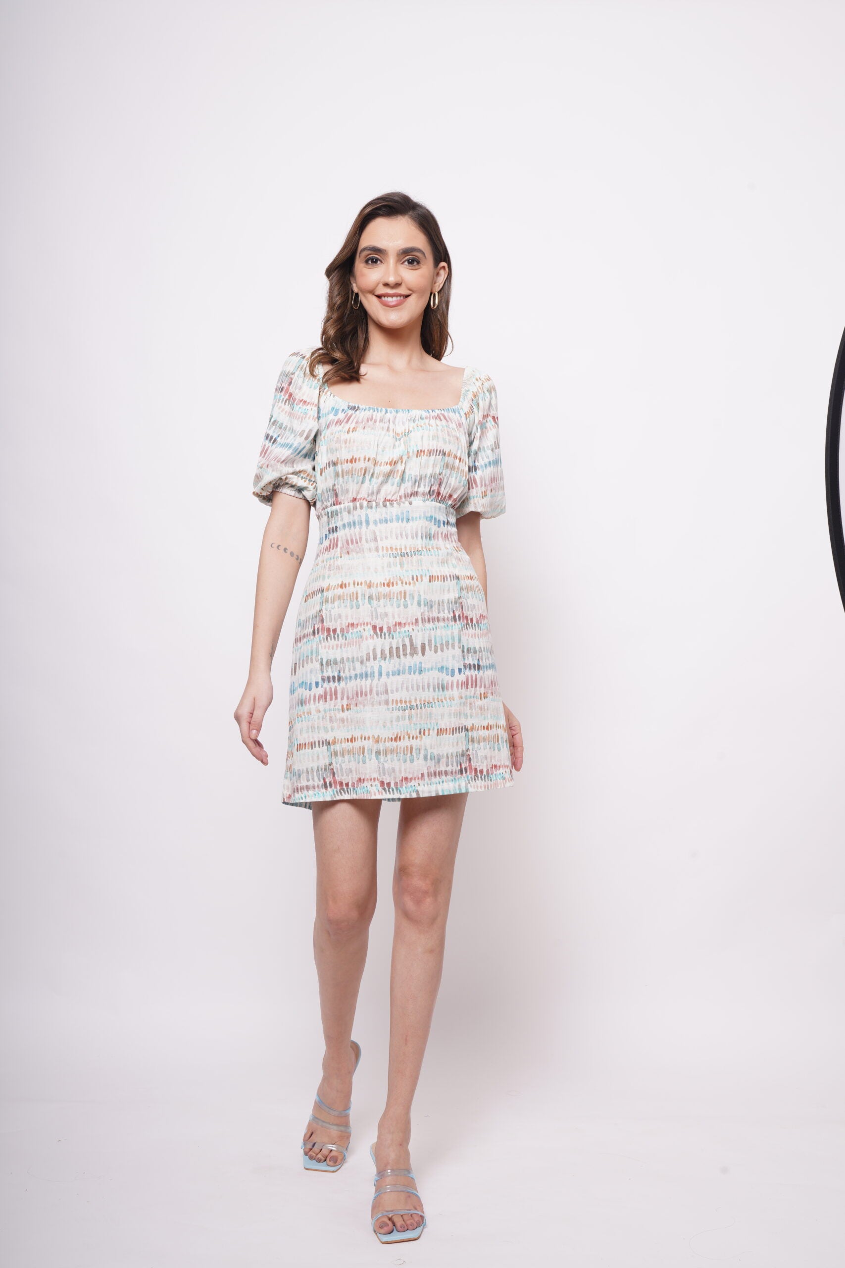 Beach Wear Multicolor Linen Print Short Dress - Western Era  Dresses