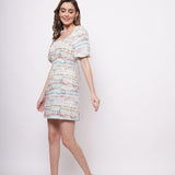 Beach Wear Multicolor Linen Print Short Dress - Western Era  Dresses