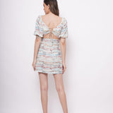 Beach Wear Multicolor Linen Print Short Dress - Western Era  Dresses