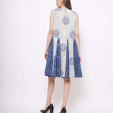 Sleeveless Blue Shibori Print Flare Dress - Western Era  Dresses