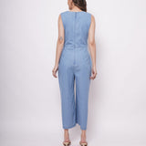 Sleeveless Front Strap Knot Blue Cotton Jumpsuit - Western Era  Jumpsuits