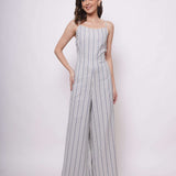 White and Blue Stripe Sleeveless Strappy Jumpsuit - Western Era  Jumpsuits