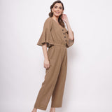 Mud Brown Flare Jumpsuit With Elasticated Waist - Western Era  Jumpsuits