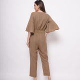 Mud Brown Flare Jumpsuit With Elasticated Waist - Western Era  Jumpsuits