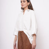 Office Wear Oversized High Low White Shirt