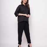 Office Wear Oversized High Low Black Shirt - Western Era  Tops