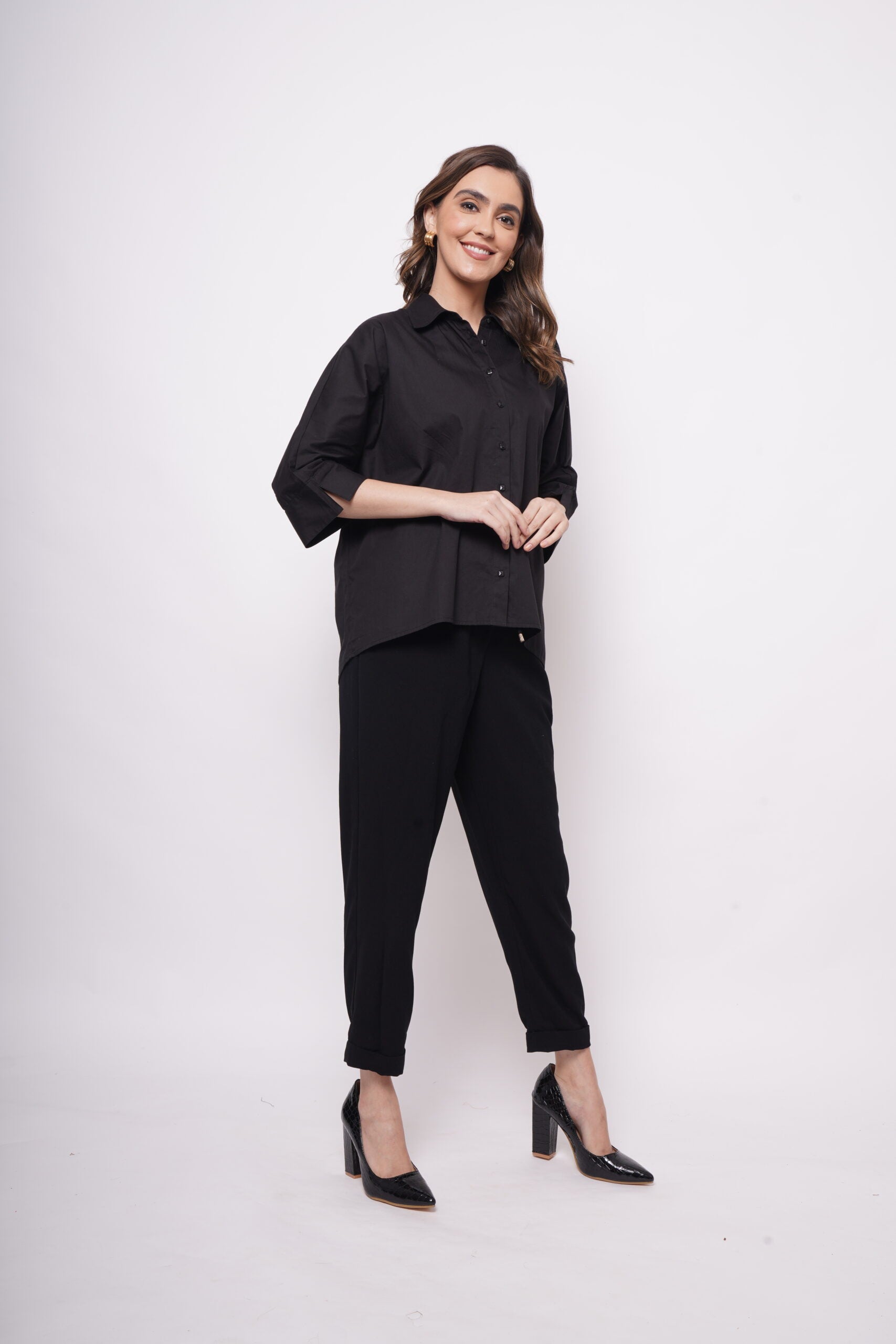 Office Wear Oversized High Low Black Shirt - Western Era  Tops