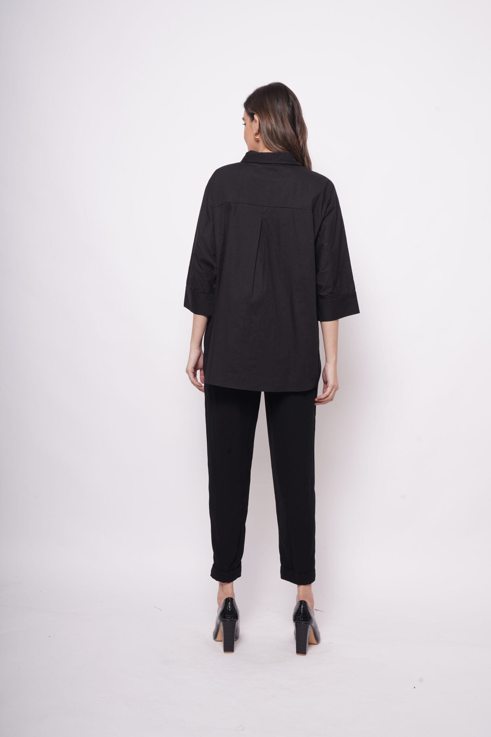 Office Wear Oversized High Low Black Shirt - Western Era  Tops