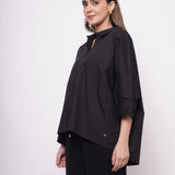 Office Wear Oversized High Low Black Shirt - Western Era  Tops