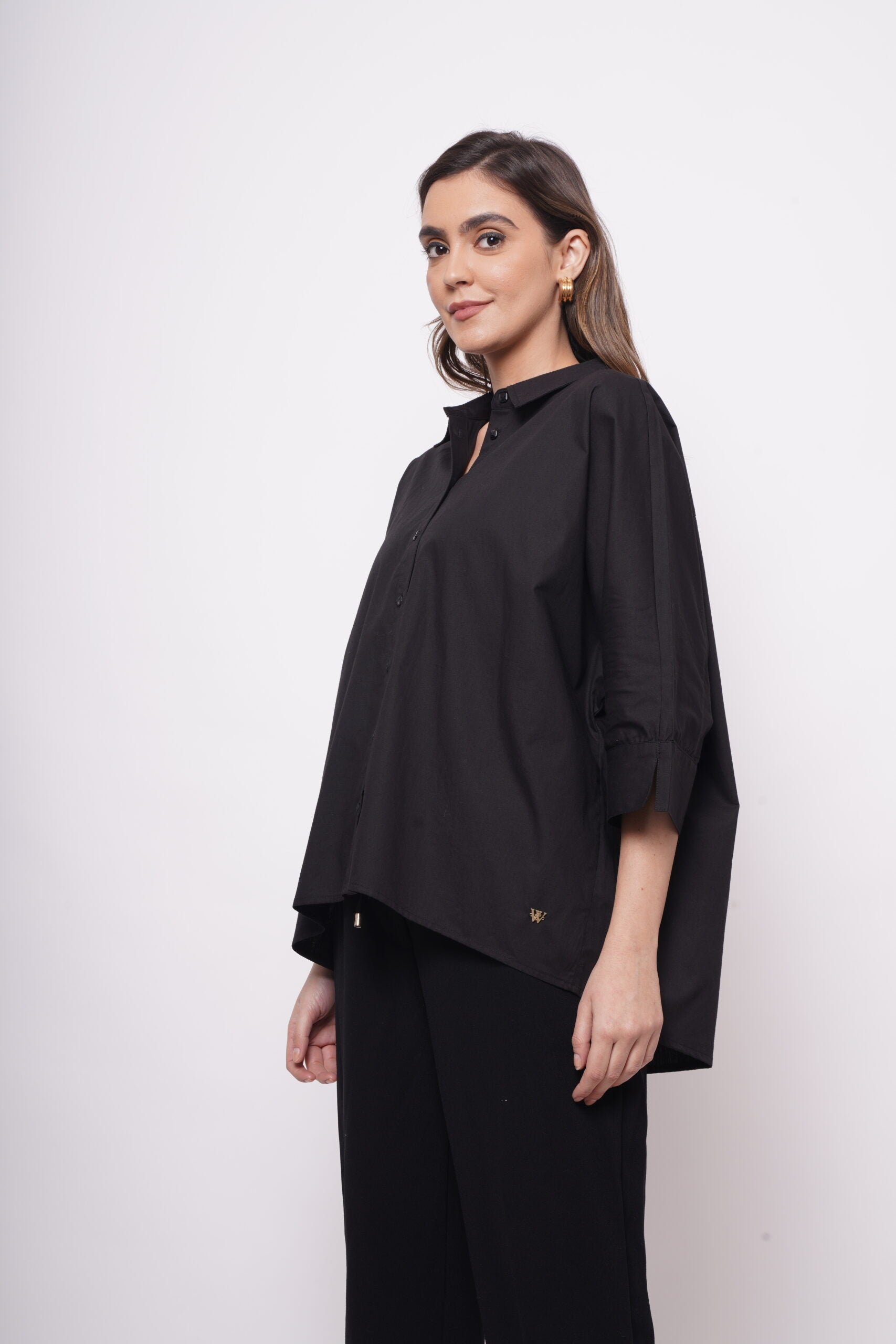 Office Wear Oversized High Low Black Shirt - Western Era  Tops