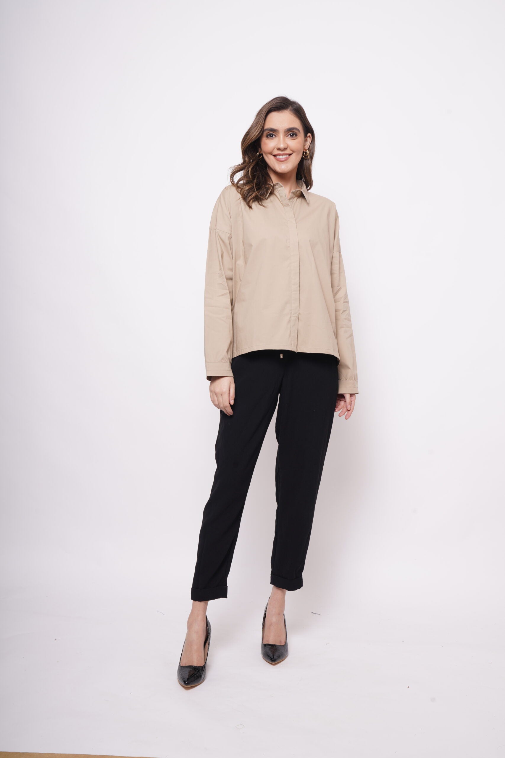 Office Wear Oversized High Low Brown Shirt - Western Era  Tops