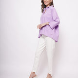 Office Wear Oversized High Low Lavender Shirt - Western Era  Tops