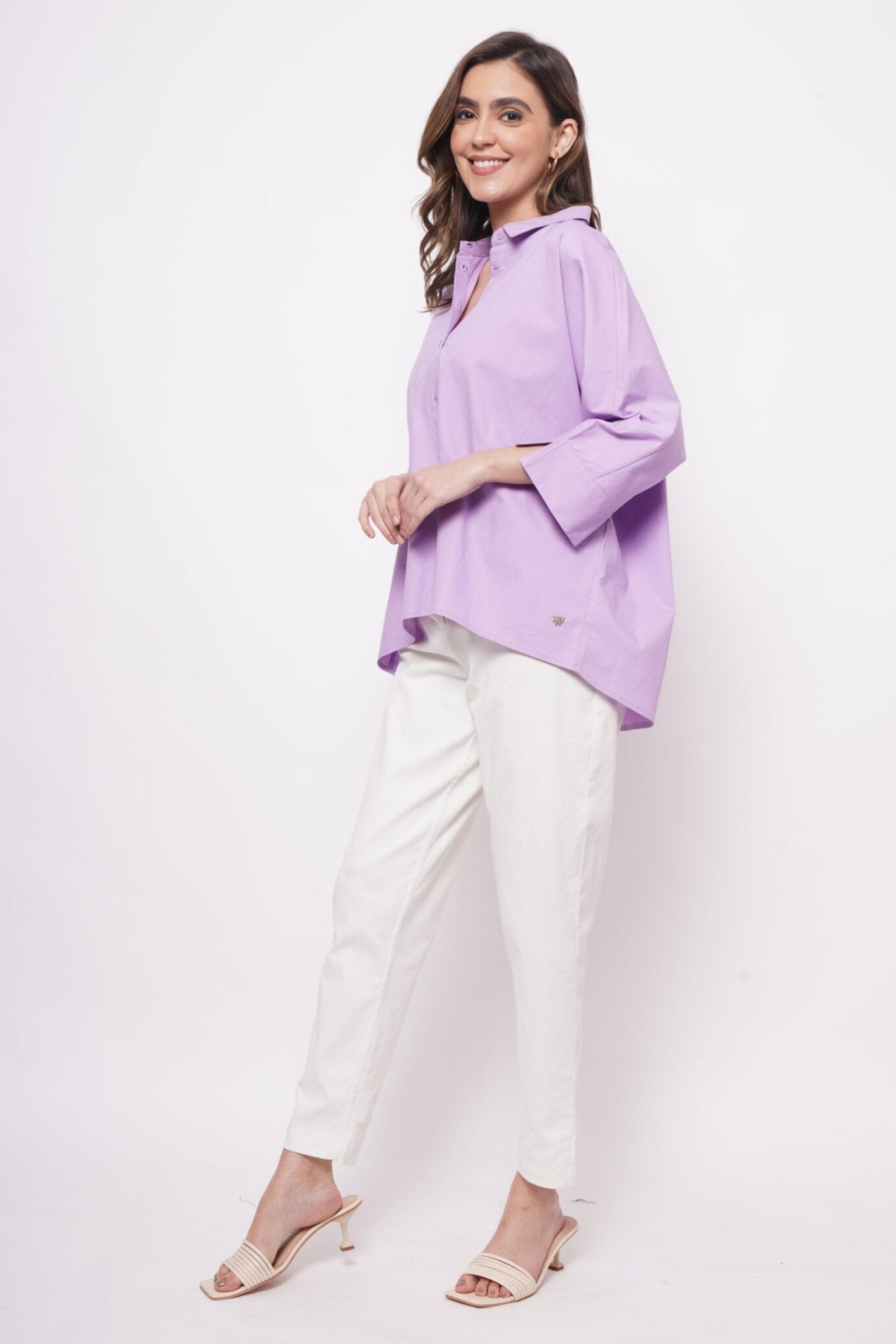 Office Wear Oversized High Low Lavender Shirt - Western Era  Tops