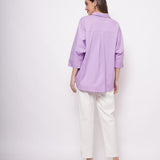 Office Wear Oversized High Low Lavender Shirt