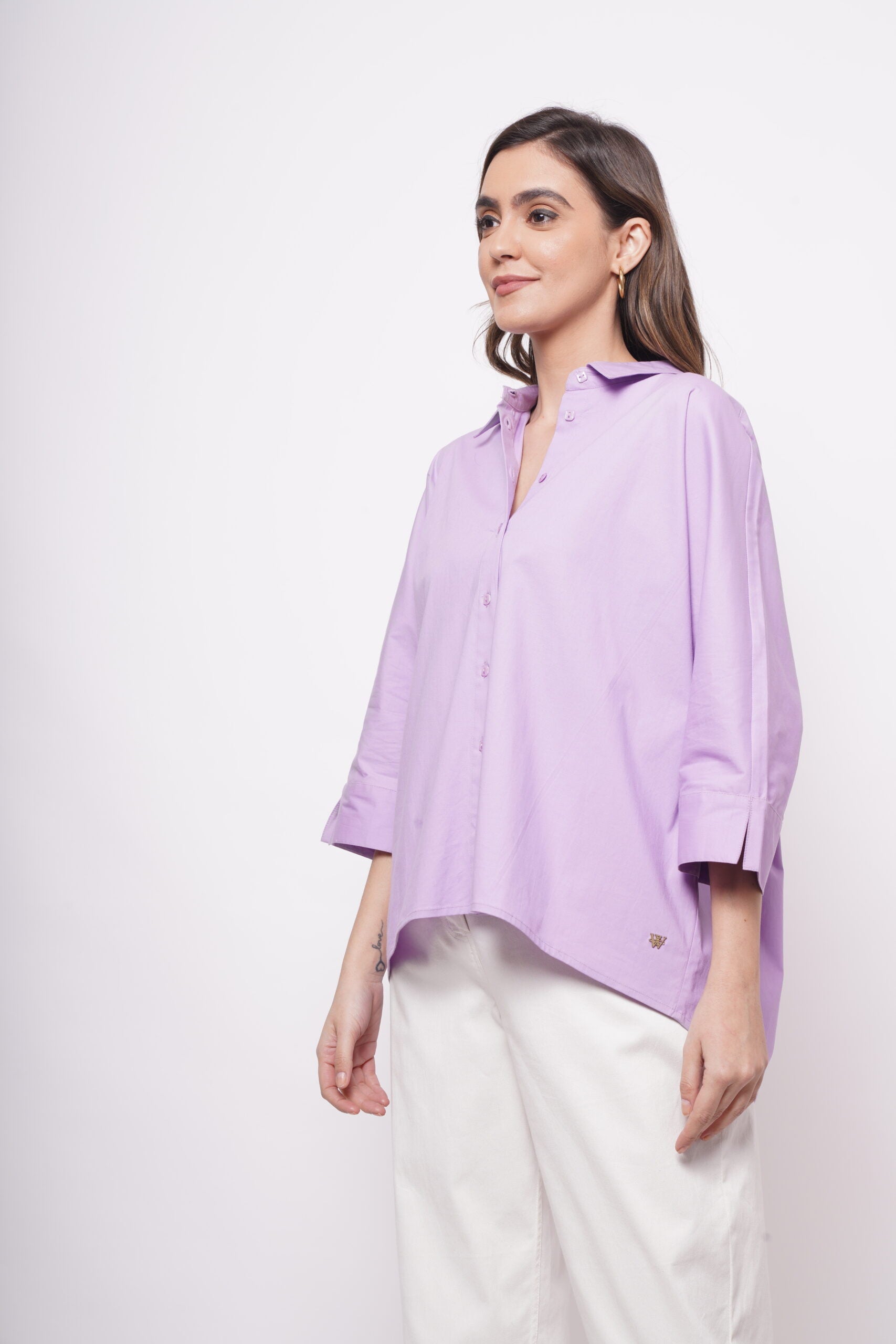 Office Wear Oversized High Low Lavender Shirt - Western Era  Tops