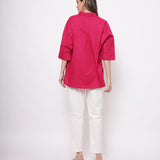 Office Wear Oversized High Low Hot Pink Shirt - Western Era  Tops